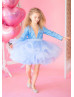 Long Sleeves Beaded Puffy Flower Girl Dress